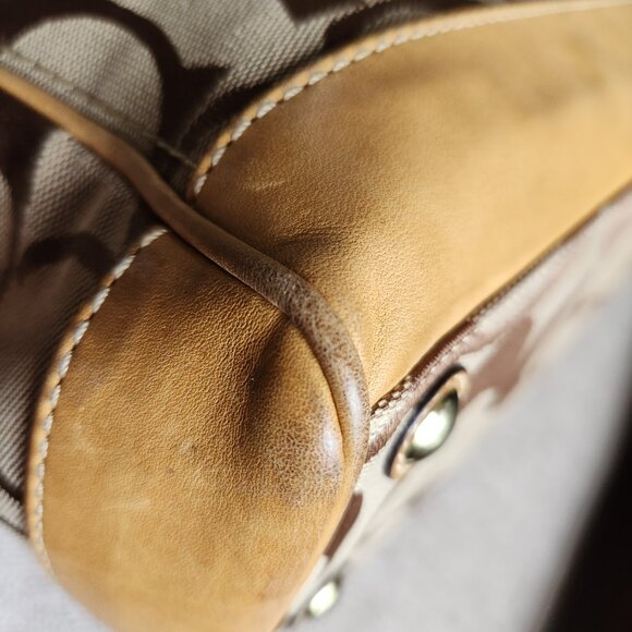 COACH Madeline top handle shoulder satchel khaki signature C and camel leather - Picture 9 of 15